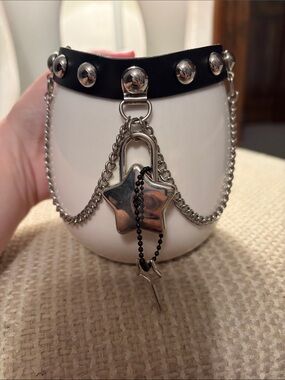 Hot Topic Black Studded Choker with Silver Star & Chains